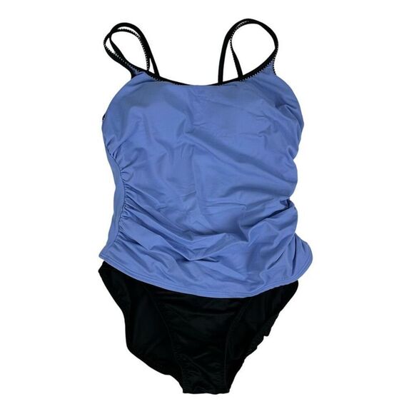 Miraclesuit One Piece Double Strap Swimsuit size 10 Black Lavendar - Picture 1 of 7